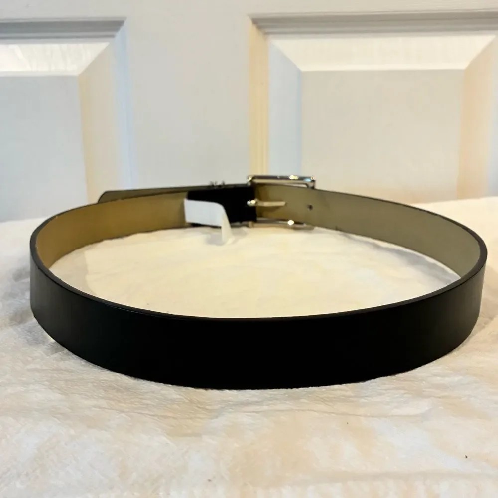 Womens Belt Black Silver Buckle Triple Loop Faux Leather Size Small/Med